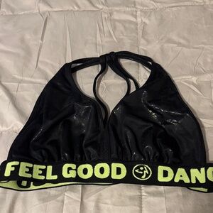 Zumba Fitness Black and Neon Green Sports Bra